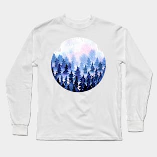 Dark Blue Spurce Snow Forest Bay Long Sleeve T-Shirt